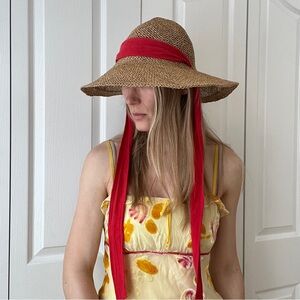 Vintage Straw Sun Hat with decorative Ribbon